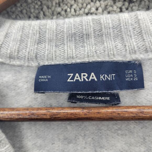 Zara Knit Cashmere Beige V Neck Pullover Sweater High Low Size Small - Picture 3 of 6
